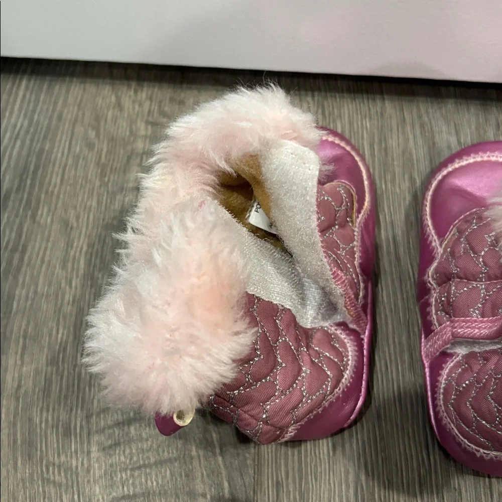 Pink Baby Booties with Faux Fur Trim